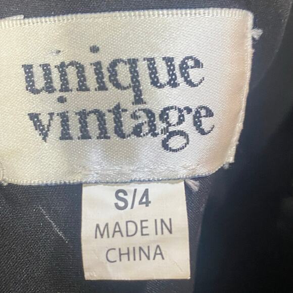 Unique Vintage Lace Fit & Flare Midi Dress Rosette Satin Waist Black Red Small - Picture 9 of 10